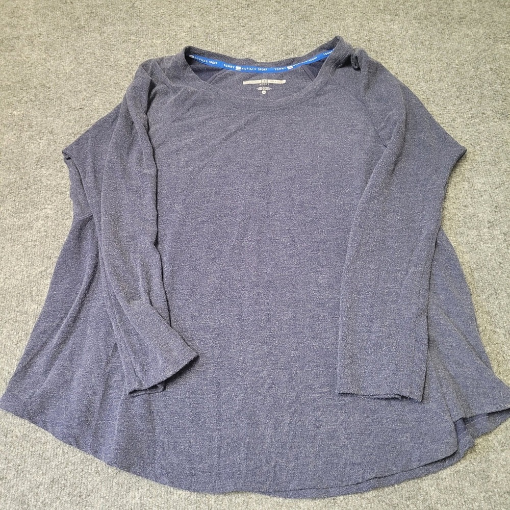 Tommy Hilfiger Sport Shirt Womens Size M Navy Blue Rayon Flare Long Sleeve Top